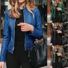 2020 Autumn Women’s Leather Jacket Solid Color Coat Zipper Long Sleeve Short Jacket Silm Fit PVC Coat Wild Casual Sweater NEW