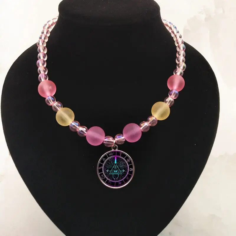 Pink Новинка, ожерелье из стекла, ожерелье из бисера, драма, Гравити Фолз, загадки Билла, шифр, Колесо Времени, драгоценные камни, подвеска из бисера, ожерелье - Окраска металла: Pink