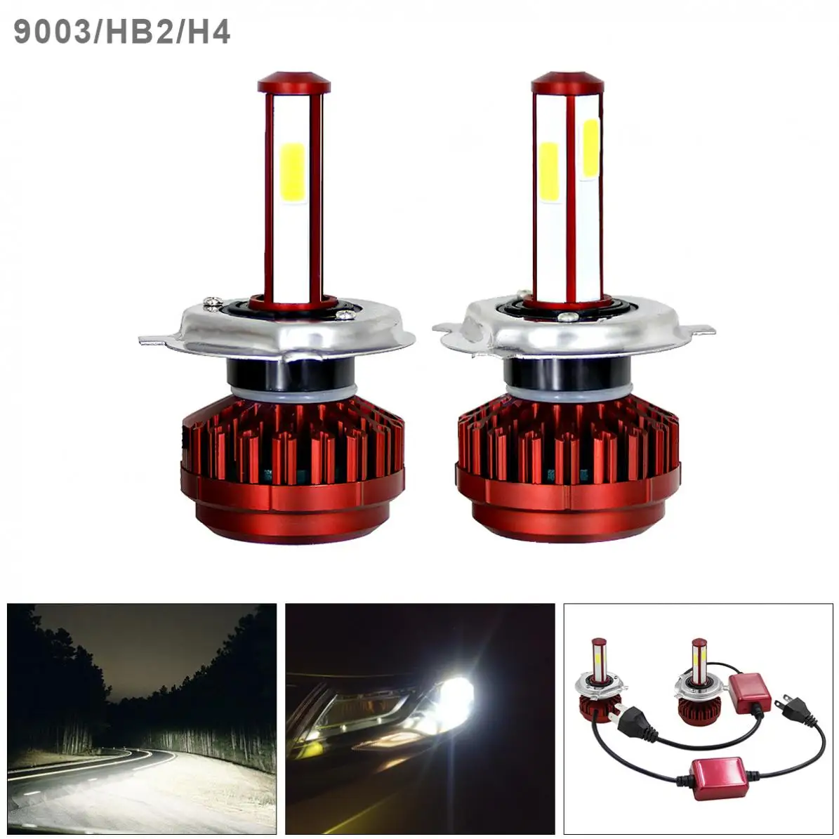 H4 HB2 9003 12000LM 100W 6000K все-в-одном светодиодный фар автомобиля Kit Высокое/ближнего света лампы Автомобильный светодиодный фары подходит для автомобилей