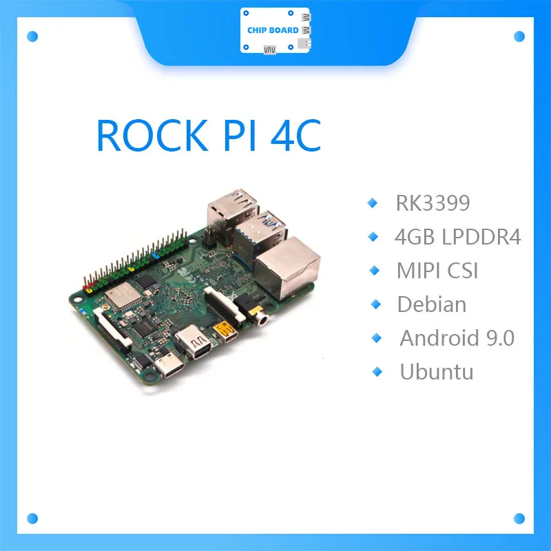 Rock Pi 4C Rockchip Rk3399 4Gb Lpddr4 Licht860Mp4 Sbc/Computer A Scheda Singola Compatibile Con Display Raspberry Pi Ufficiale Ai