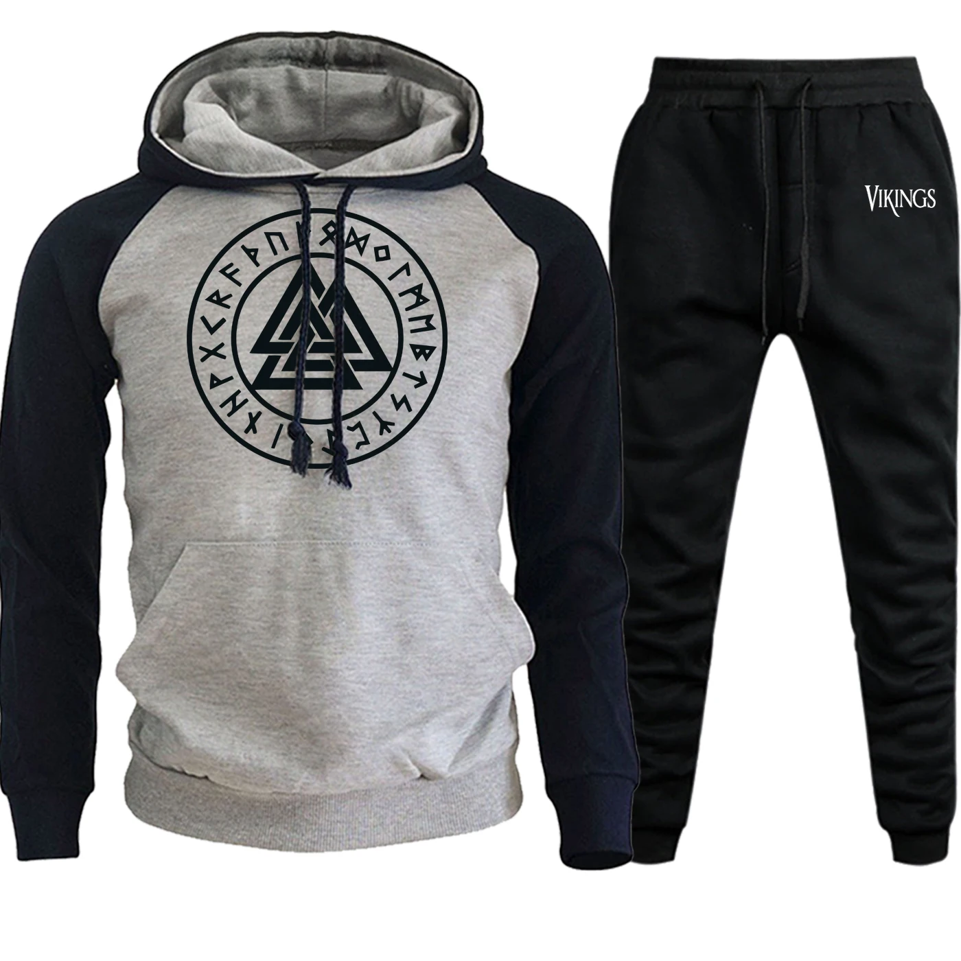 Sweatshirts Raglan Vikings Symbols Men Hooded Hot Sale Autumn Winter Casual Hoodies Suit Male Fleece Pullover+Pants 2 Piece Set