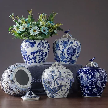 

Chinese Retro Ceramic Jar with Cover Desktop Storage Organization Candy Jar Modern Home Decoration Desktop Furnishing Container