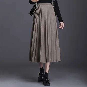 

Autumn long pleated Skirt women 2020 Elegant Korean Winter High Waist long Black Skirt female Midi Skirt
