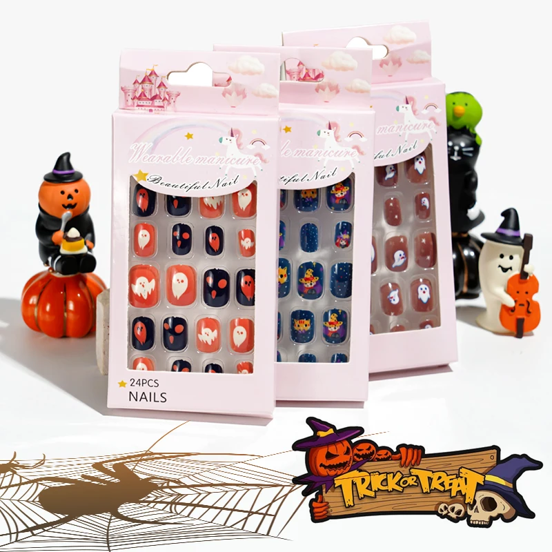 

Halloween 24 Pieces of Wearable Adult/child False Nail Patches Adhesive Nail Decoration Nail Piece Halloween Fake Nails