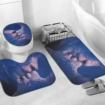 

New Love Kiss Bath Shower Curtain Panel Bathroom Bath Mat Rug Toilet Covers Bathroom Products Waterproof Moldproof Polyester Fla