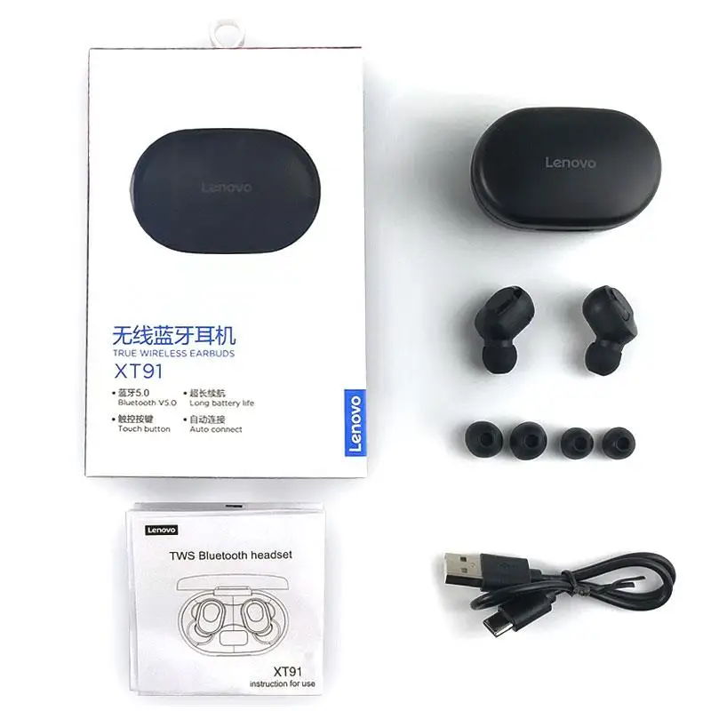 New Lenovo XT91 TWS Earphone Wireless Bluetooth 5.0 300mAh Touch Control Gaming Headset Stereo bass With Mic Noise Reduction