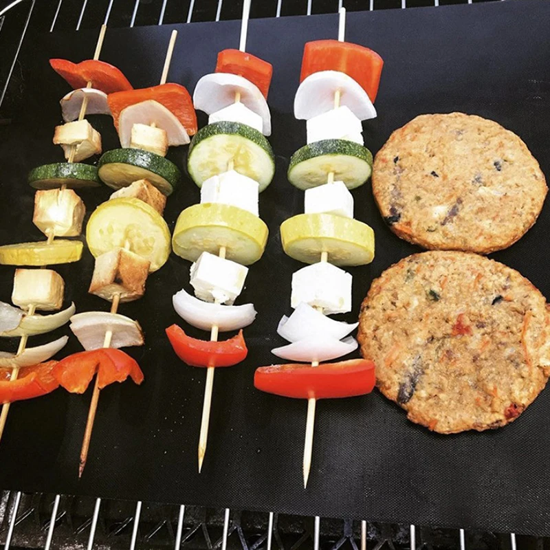 Non-stick BBQ Grill Mats Baking Mat Barbecue Sheet Reusable Baking Pad PTFE Cooking Plate BBQ Accessories For Party bbq grill mat