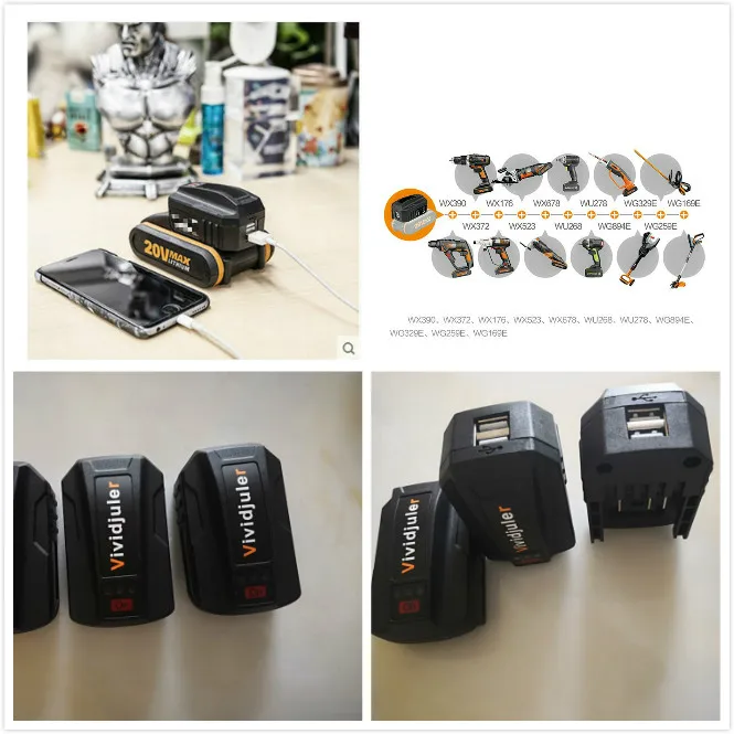 Конвертер Vividjuler USB для зарядки адаптер батареи worx li ion 20 в
