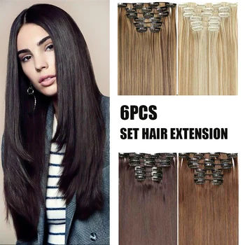 

HUAYA Synthetic Long Straight Hair Heat Resistant For Women 6PCS/Set 16Clips Clip In Hair Extensions Natural False Hair