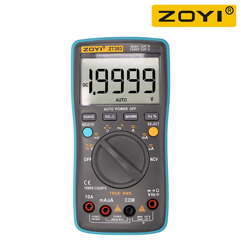 ZOYI ZT301/ZT302/ZT303 цифровой мультиметр True-RMS подсветка AC DC напряжение амперметр ток ом авто/руководство - Цвет: ZT303 19999 Count