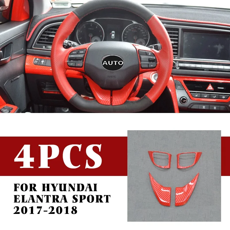 

pcmos Red Carbon Fiber Style Steering Wheel Cover Trim For Hyundai Elantra Sport 2017-2018 Interior Mouldings Stickers New Parts