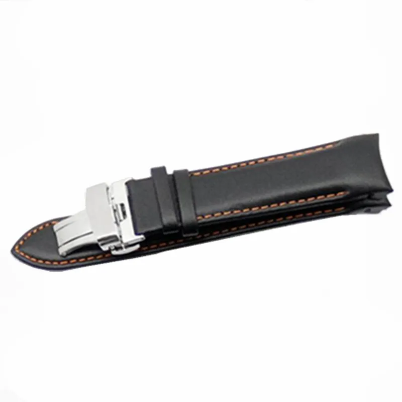 With Silver buckle Для T035 T035407 T035410 ремни 22 мм 23 мм 24 мм Высокое качество Бабочка Пряжка оранжевая линия Черный Гладкий ремешок из натуральной кожи - Цвет ремешка: With Silver buckle