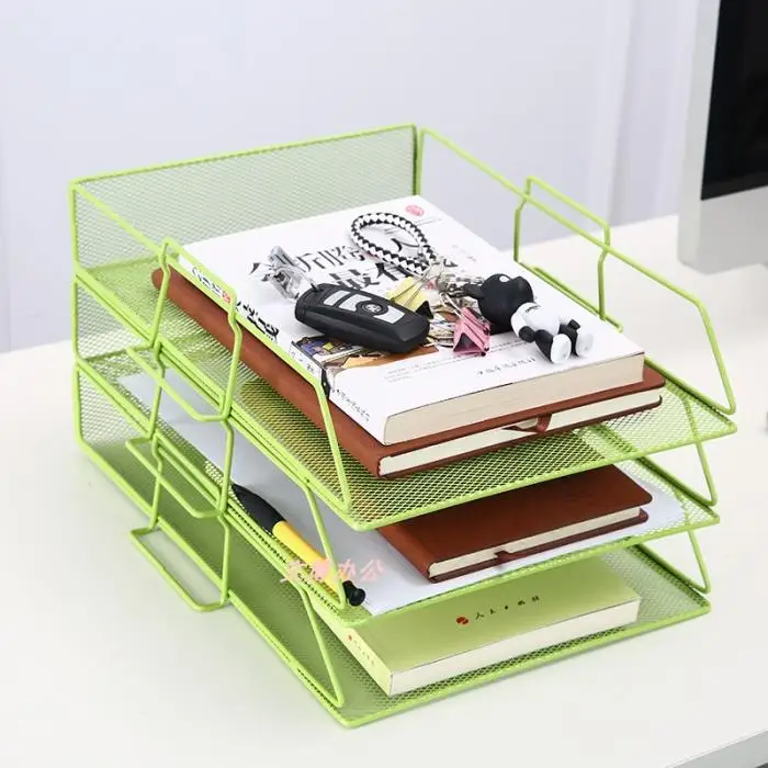 Desk Office Supplies Storage Rack Document Shelf Mesh File Basket Metal A4 Paper Organizer Box
