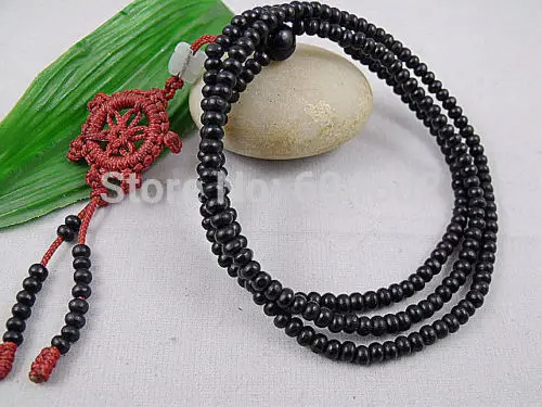 Tibetan Buddhism 216 Black Wood Prayer Beads Wheel Mala Necklace | Украшения и аксессуары