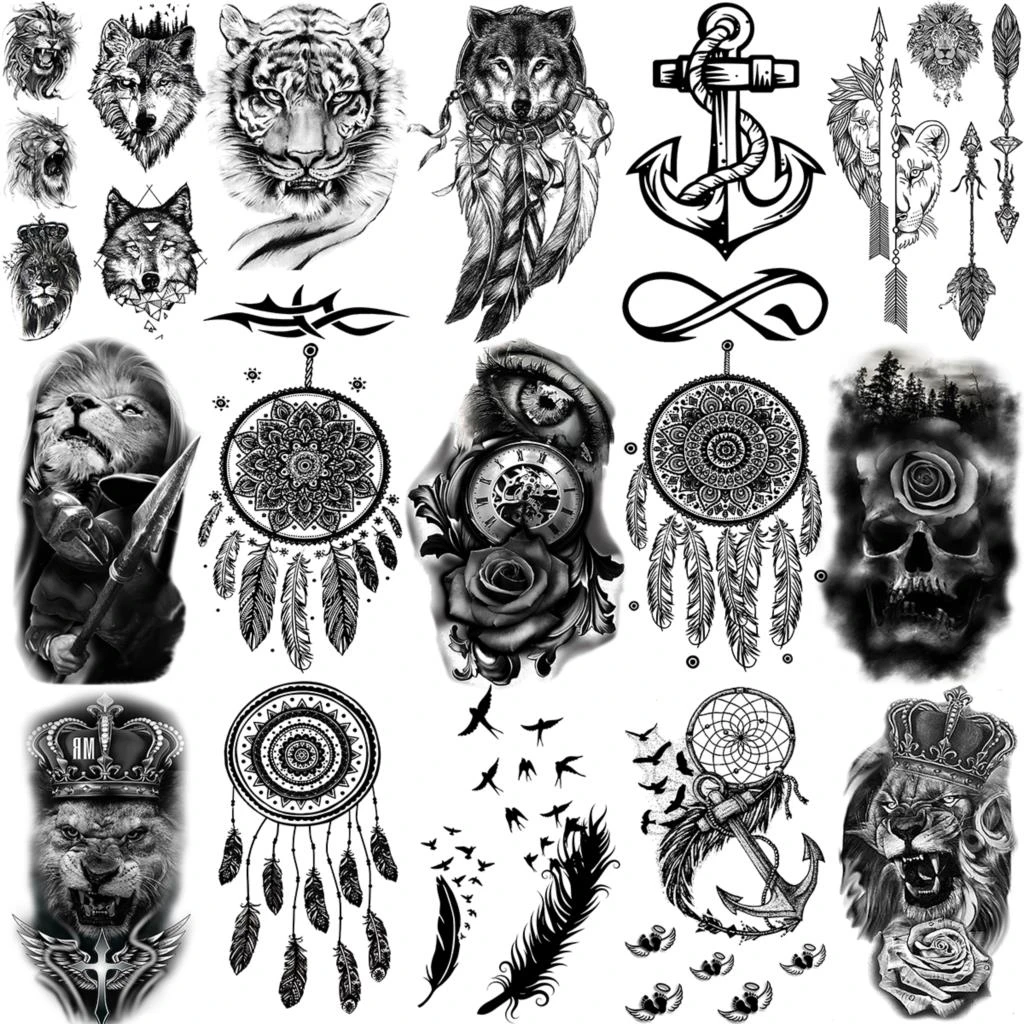 Rose Flower Mandala Dream Catcher Temporary Tattoos For Women Adult Men Lion  Tiger Wolf Feather Fake Tattoo Small Tatoos Sticker - Temporary Tattoos -  AliExpress
