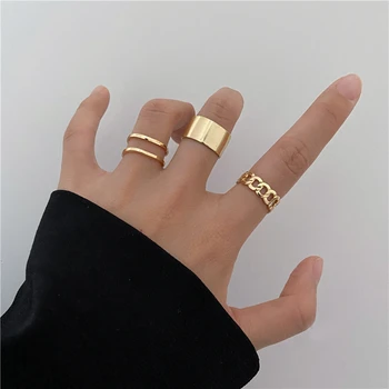 Bohemian Gold Cross Wide Rings Set For Women Girls Simple Chain Finger Tail Rings NEW Bijoux Jewelry Gifts Ring Female 4