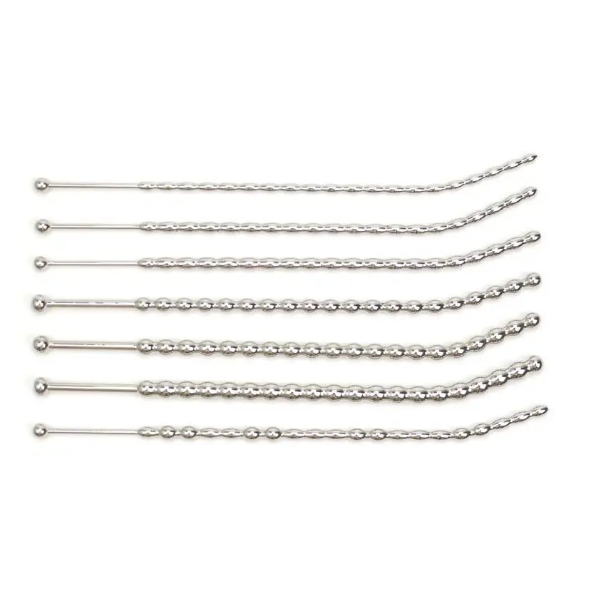 Solid 304 Stainless Steel Pull Beads Urethral Sound Insertion 7 Size Urethral Dilators Stimulate Sex Toys for Men Penis Plug