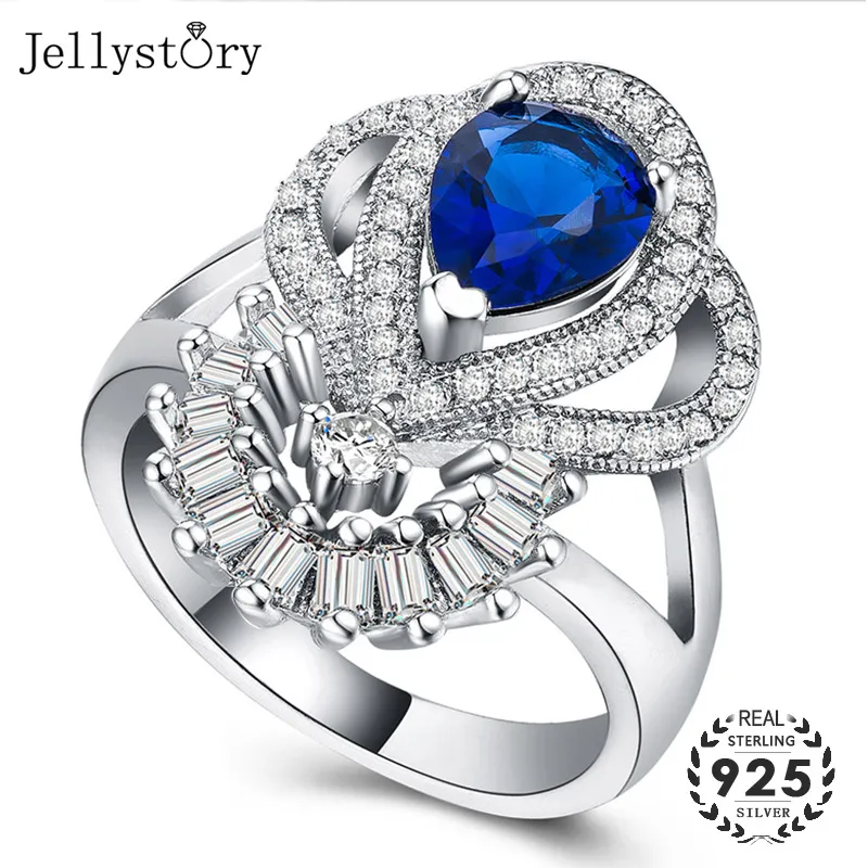 Jellystory, классическое 925 пробы Серебряное Ювелирное кольцо с Каплевидным сапфиром, цирконием, драгоценным камнем для женщин, подарок на свадьбу