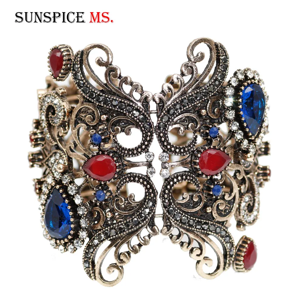 SUNSPICE-MS турецкие винтажные браслеты-манжеты для женщин античное золото цвет Смола Эластичный браслет европейские традиционные свадебные ювелирные изделия