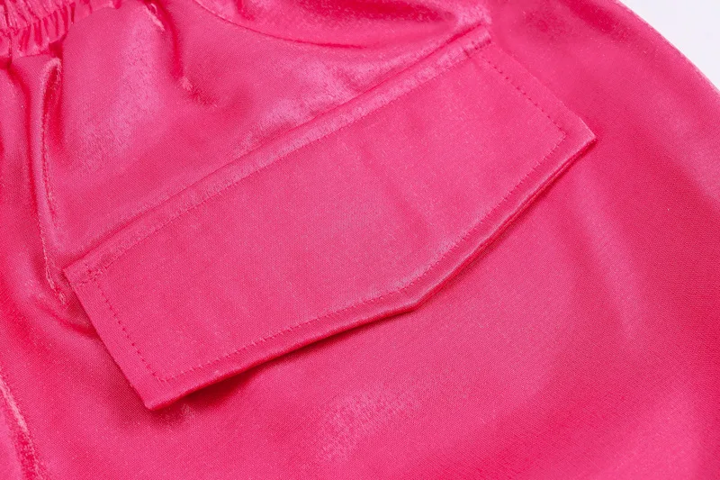Женские неоновые розовые штаны для бега с карманами, модные штаны-шаровары с высокой талией, свободные брюки, модные брюки, женские спортивные штаны размера плюс