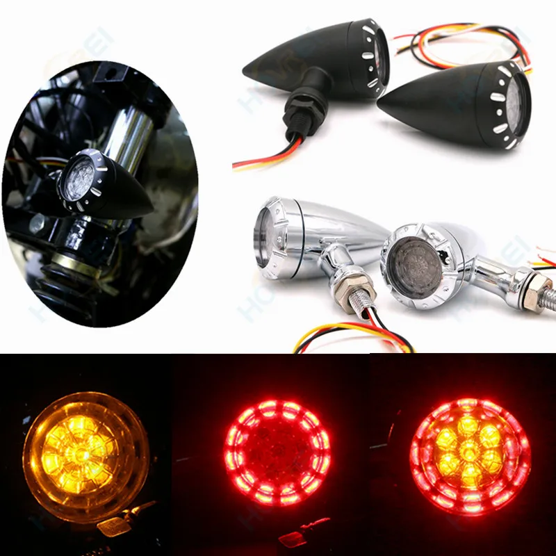 

universal retro Motorcycle Aluminum bullet LED Turn Signal light Brake running light stop lamp Indicator blinker For Harley