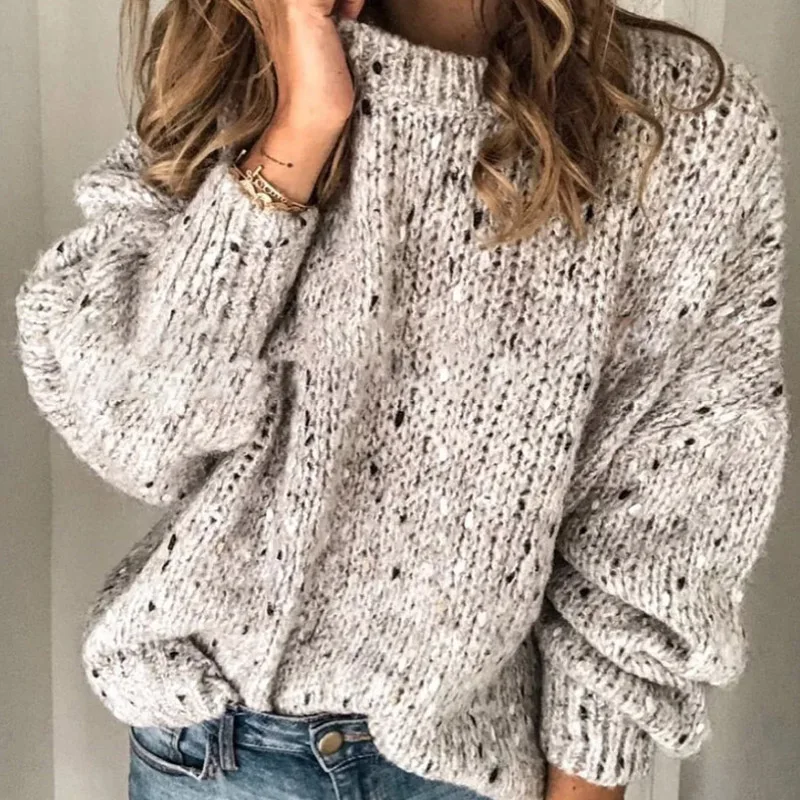 O Neck Light Gray Женский Повседневный вязаный свитер с v-образным вырезом, 2XL, зима-осень, пуловер с длинным рукавом,, Модные свободные топы, джемпер для женщин, Прямая поставка - Цвет: O Neck Light Gray