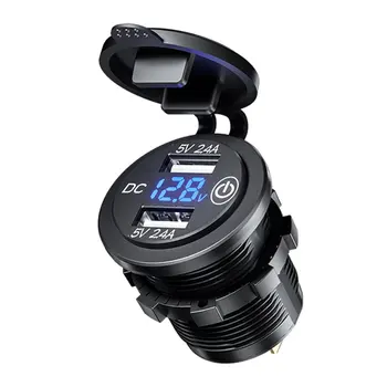 

12V 24V Dual USB 2.1A LED Car Charger Adapter With Touch ON OFF Switch Power Cable For Car Boat Marine Truck Motorcycle Camper