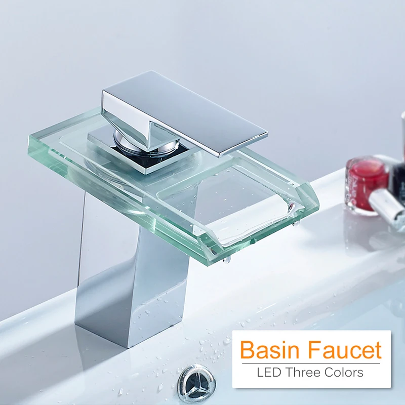 Bathroom Faucet Basin Faucet LED Waterfall Brass Cold Hot Mixer Tap Deck Mounted Sink Mixer Crane basin faucet bathroom faucet