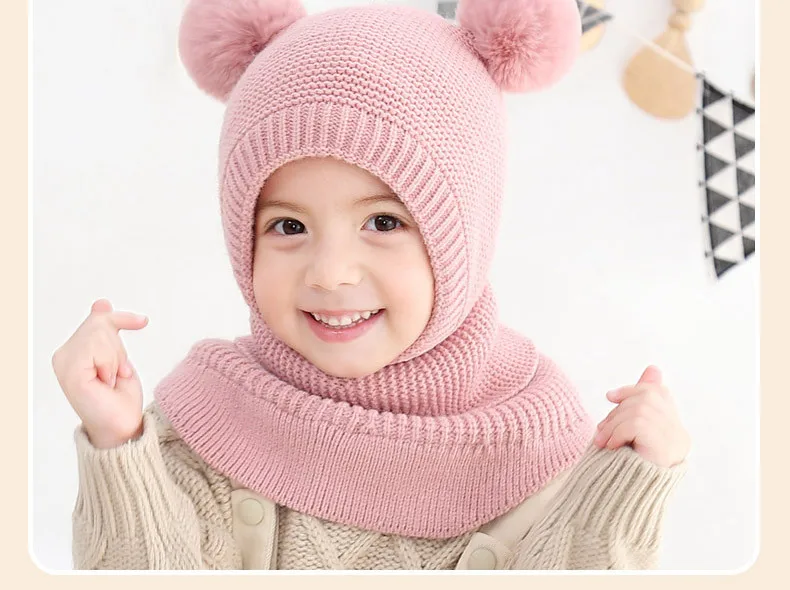 Новая осенне-зимняя детская трикотажная шапка, комплект для мальчиков и девочек, ветрозащитная теплая детская шапка, шарф, комплект из хлопка, Детская Толстая шапка