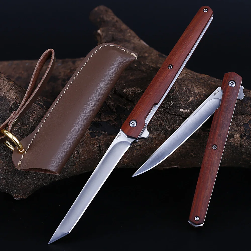 Flipper M390 Folding Knife Blade Mini Folding Pocket Knife Wood Handle Rescue Outdoor Camping Knives Hunting Knife Survival