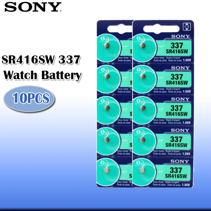 

10pcs/lot Sony 100 Original 1.55V 337 SR416SW Silver Oxide Watch Battery 337 SR416SW Button Coin Cell MADE IN JAPAN 0%Hg