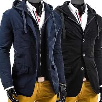 

Vogue Men's Casual Hooded Jackets Slim Fit Button Front Lapel Coat Short Coats D68