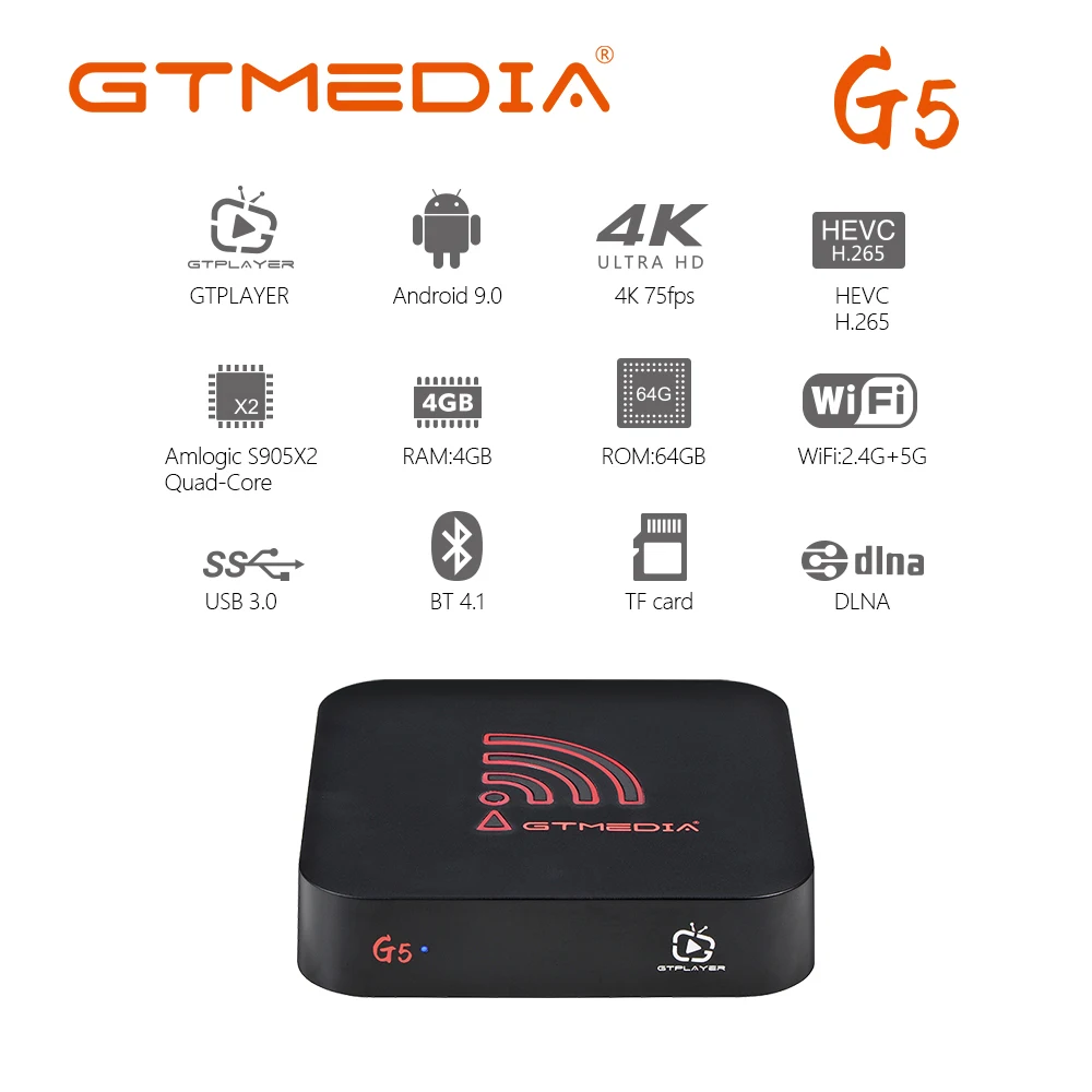  GTMEDIA G5 RK3318 Smart TV Box Android 9.0 4GB 64GB Media player 4K 3D H.265 Google Voice Assistant