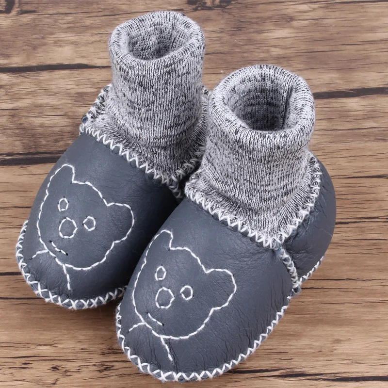 10 Genuine Leather Sheepskin Baby Shoes Winter Velvet Thickening Baby Snow Boots 0-12 Months Soft Bottom Baby Toddler Shoes - Цвет: 10