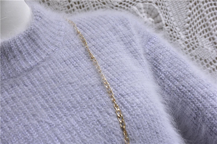 High quality pure Angora rabbit hair sweater mink short women's sweater bat sleeve base thickening in spring and Autumn