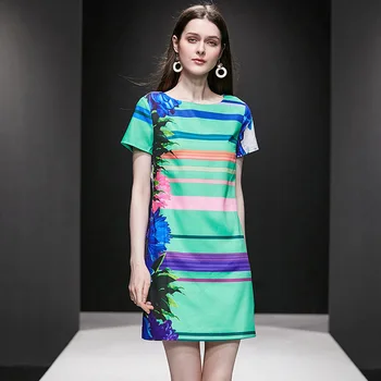 

High-end Flower Striped Printed Silk Satin Dress Zomerjurk Dames 2020 Women Summer Mini Dress Vestido Branco D030