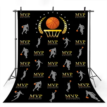 

Basketball Photographic Backdrop Sports MVP Basketball Theme Birthday Background Repeat Pattern Birthday Party Backdrop for Fans