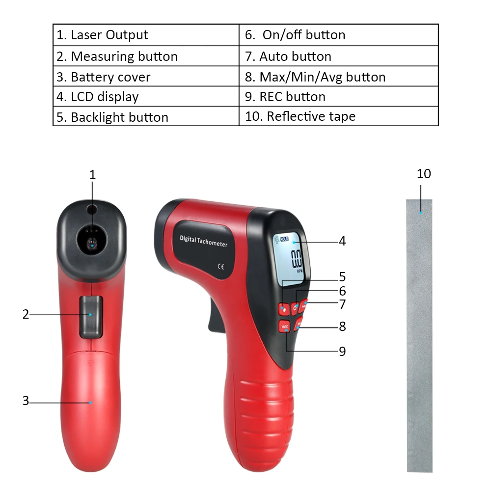 Цифровой тахометр, ЖК-дисплей, фото, тахометр, диапазон ТАХА 2,5-99999 ОБ/мин, измеритель скорости двигателя со светоотражающей лентой, автоматическое ручное измерение