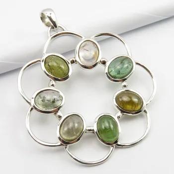

Real Multicolor Cabochon Tourmaline Necklace Pendant 1.8" Solid 0.9+ Silv