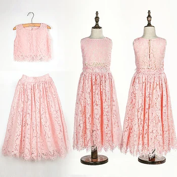 

6480 Eyelash Lace Princess Spring Summer Baby Girl Clothing Set 2P Top T-shirt Outwear + Long Skirt Wholesale Baby Girls Clothes