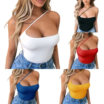 

AA Sexy Women Solid Strappy Tank Vest Crop Top Summer Beach Party Sleeveless Slash Neck Tank Woman Girl Backless Bralette Tank