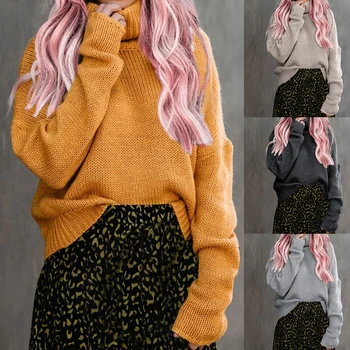 

Casual Turtleneck Warm Knitted Sweater Autumn Winter Long Sleeve Pullover Tops Women Rivet Button Jumper Pull Femme 5XL