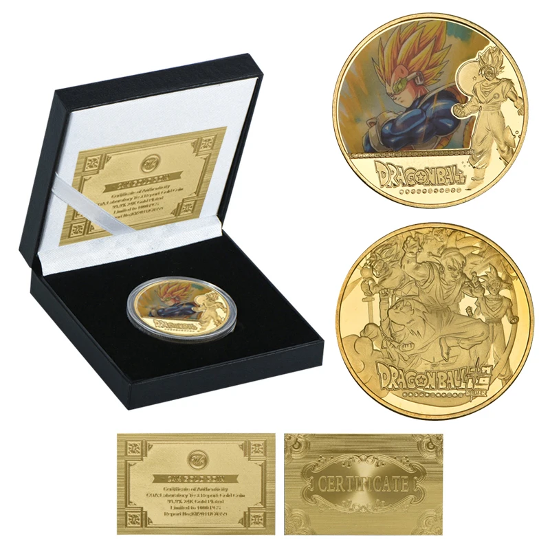WR Dragon Ball Z Goku Gold Plated Coins Collectibles with Coin Holder Japanese Challenge Coins Set Original Gift Dropshipping - Цвет: coin4 with box