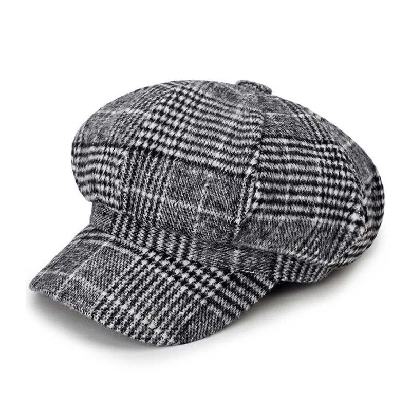 

Fibonacc Fashion Women Newsboy Caps Wool Blend Autumn Winter Hat For Girls Casual Octagonal Hat Student Plaid Beret Caps