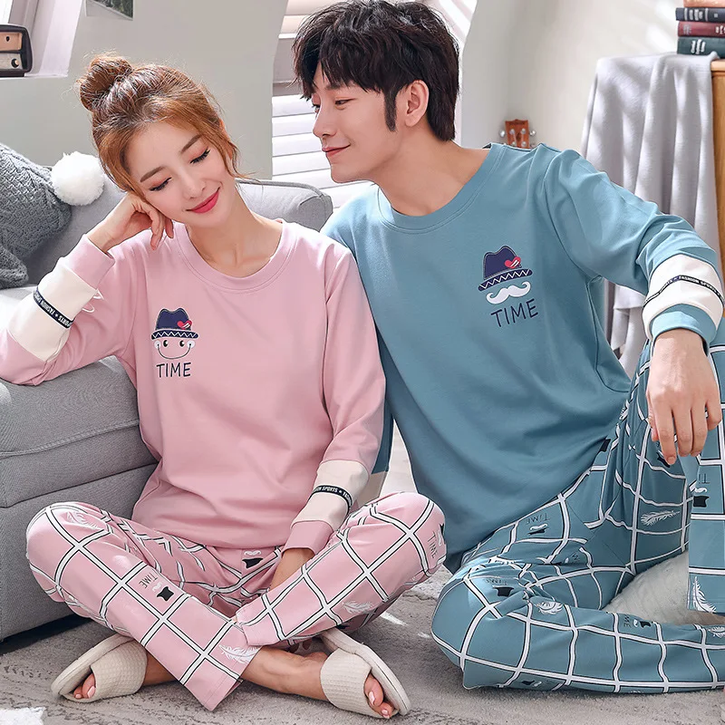 

Z1857 # Hat Beard Emblem Pink And Blue Pullover LZ Couples Long Sleeve Pajamas Homewear Set Series
