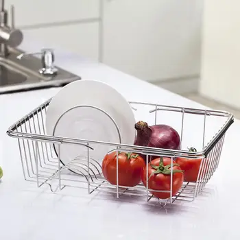 

Kitchen Dishes Organizer Stainless Steel Adjustable Over The Sink Water Drainage Colander Strainer For Washing Fruits Vegetables