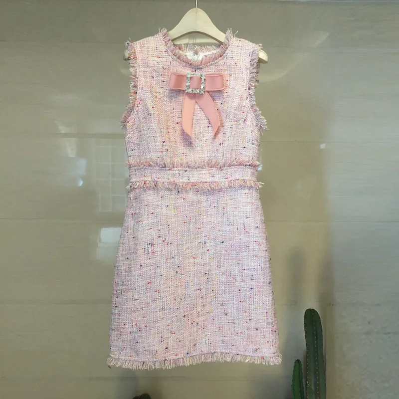 

2023 Spring Women Sleeveless Pink Elegant Slim Tnak Dress