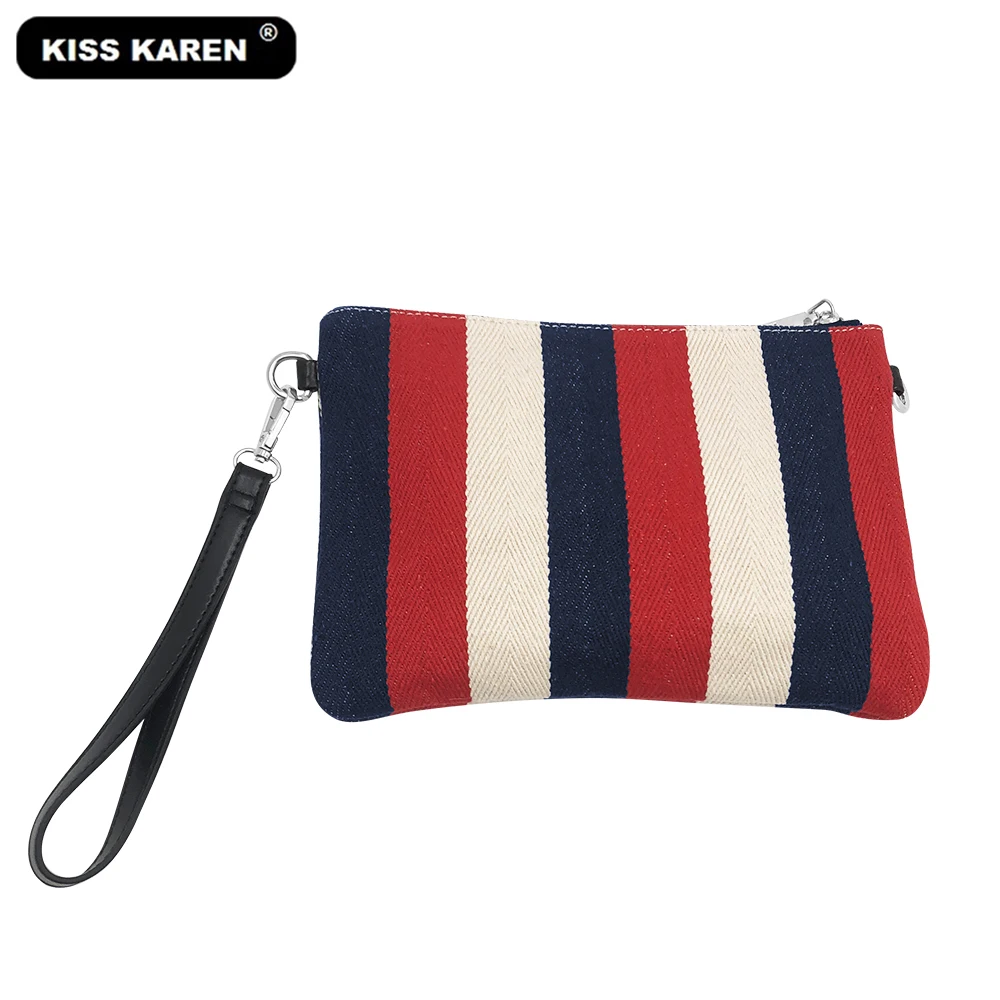 KISS KAREN стильные цветные полосатые холщовые напульсники шикарные женские сумки на плечо с шарфом женская сумка-мессенджер модная дамская сумочка