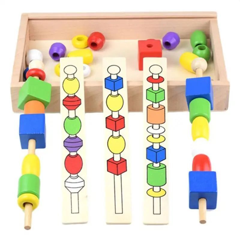  Children's Educational Beaded Box Wooden Montessori Teaching Aid Color Shape Toy - 4000505543113