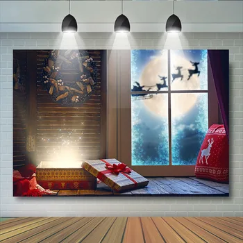 Billig Weihnachten Geschenke Fenster Kulissen Big Mond Holz Schreibtisch Hintergründe Santa Claus Spielzeug Rentier Geburtstag Party Kranz Foto Studio